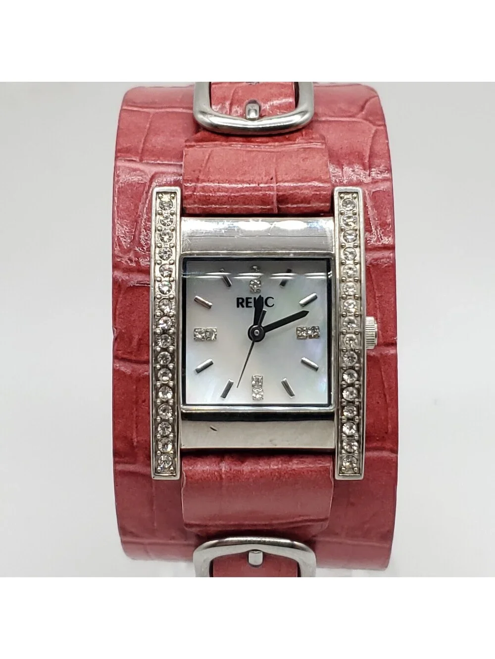 Relic Quartz Watch Women Square 22mm Rhinestones MOP Dial New Battery